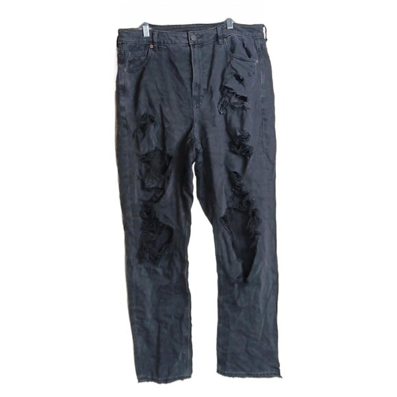 American Eagle Outfitters Denim - American Eagle Destroyed Straight Jeans Womens 14 Black High Rise Ripped Stretch